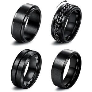 Black Stainless Steel Rings for Mens Wedding Black Fidget Ring Trendy